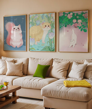 Conjunto De Ilustraciones De Gatos Con Fondos Naturales