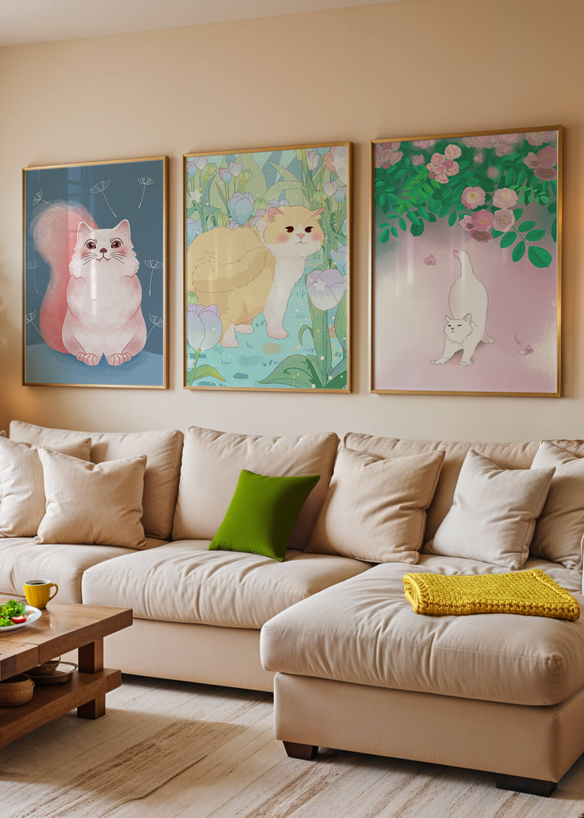 Conjunto De Ilustraciones De Gatos Con Fondos Naturales