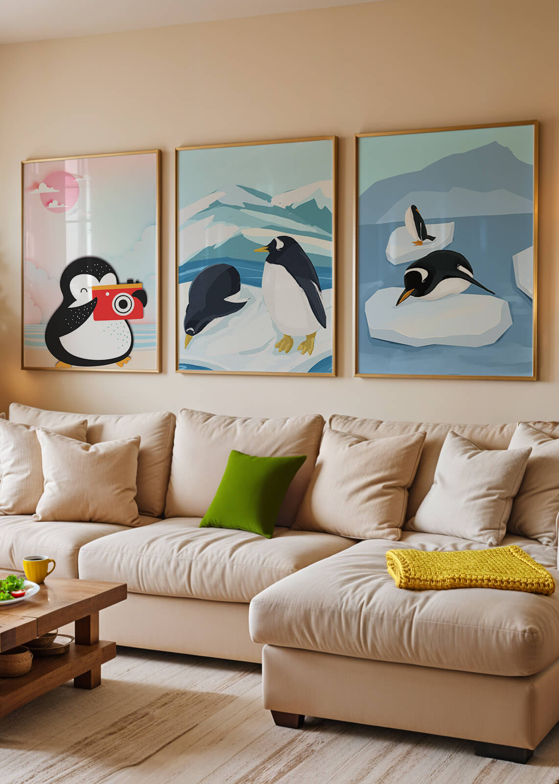 Póster De Pingüinos Sobre Piso De Madera