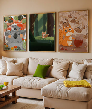 Triptyque d’Animaux de la Forêt en Style Enfantin