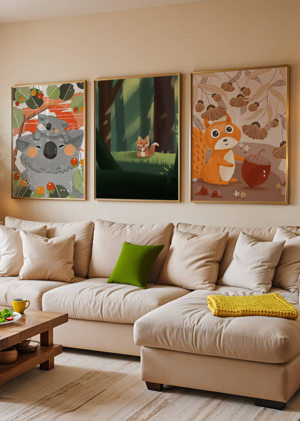 Tríptico de Animales del Bosque en Estilo Infantil