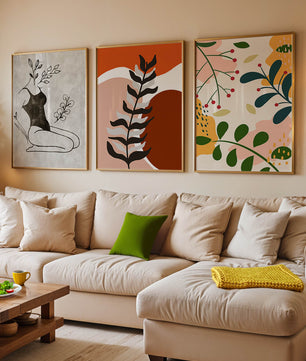 Ensemble d’art moderne abstrait en bois clair sans cadre
