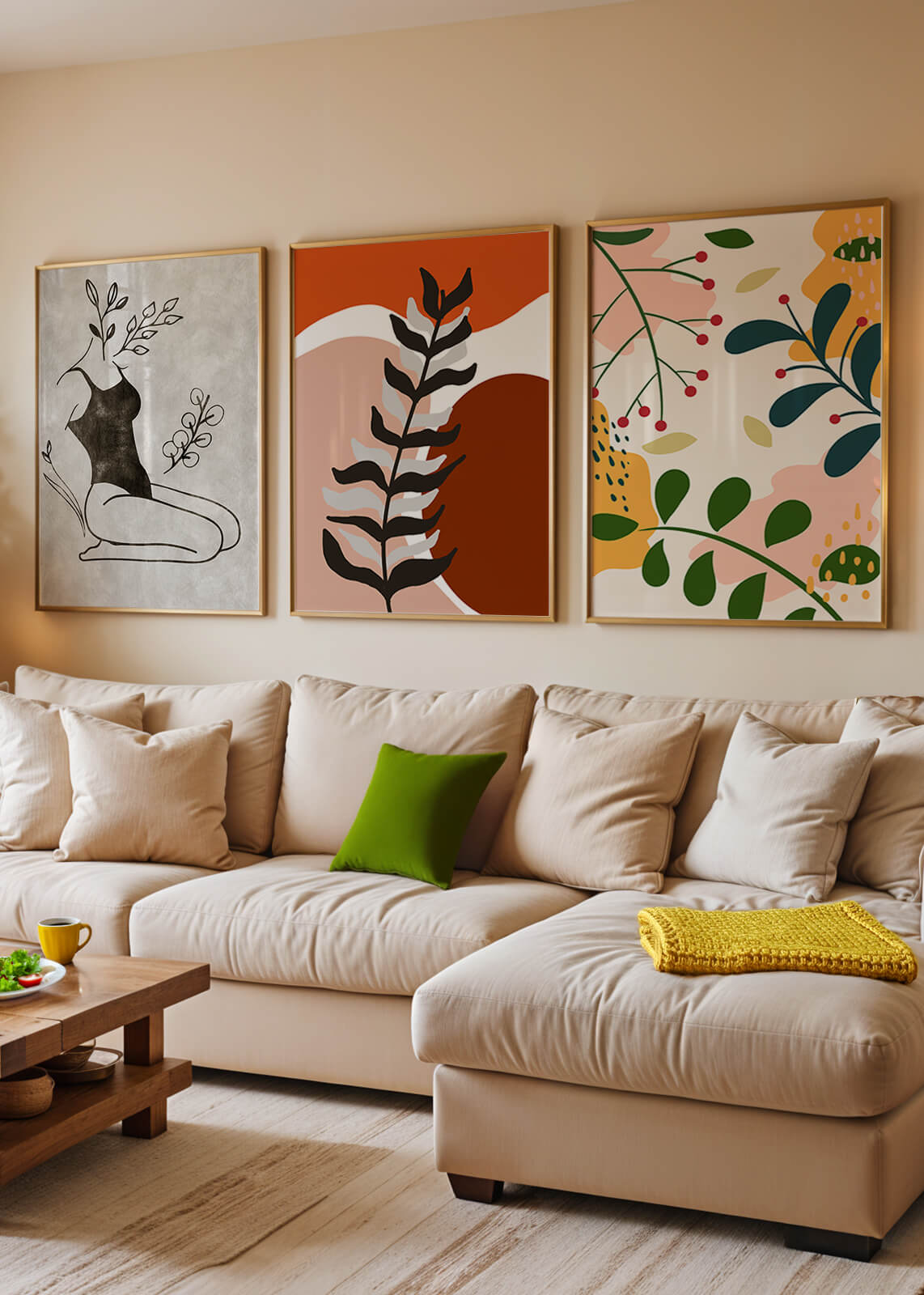 Conjunto De Arte Moderno Abstracto En Madera Clara Sin Marco