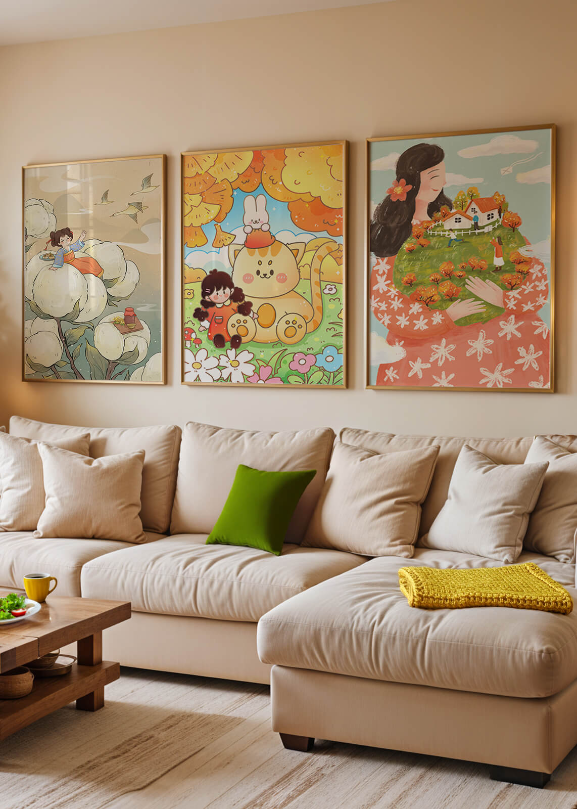 Art coloré pour enfants avec des dessins d'enfants et d'animaux dans des cadres en bois