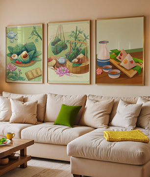 Tableaux d'art inspirés de la culture orientale avec des motifs de nourriture et de nature