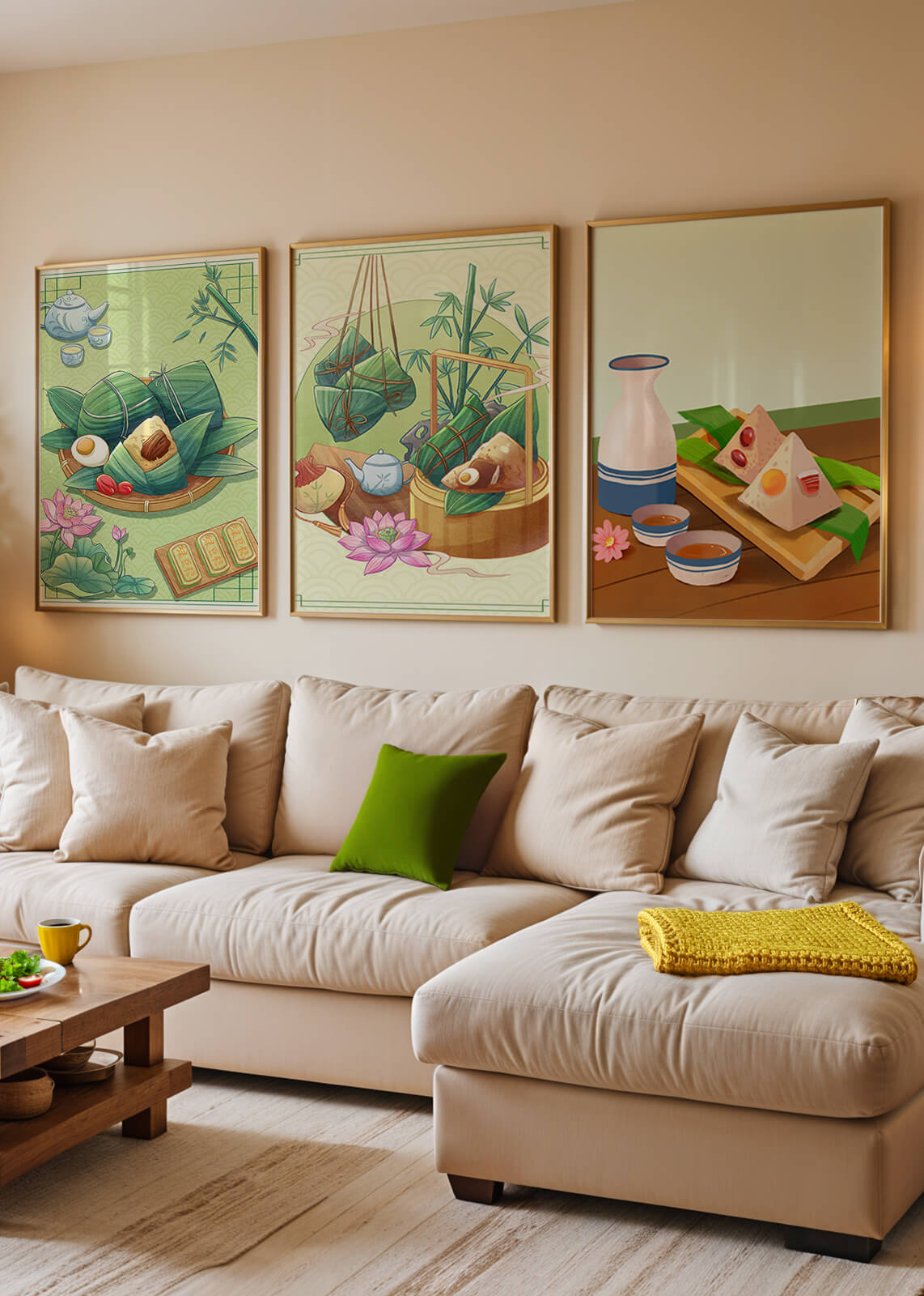 Tableaux d'art inspirés de la culture orientale avec des motifs de nourriture et de nature