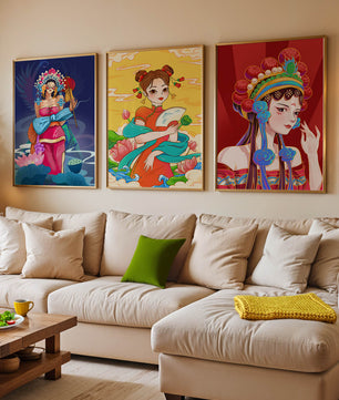 Illustrations de style asiatique avec des femmes en robes traditionnelles