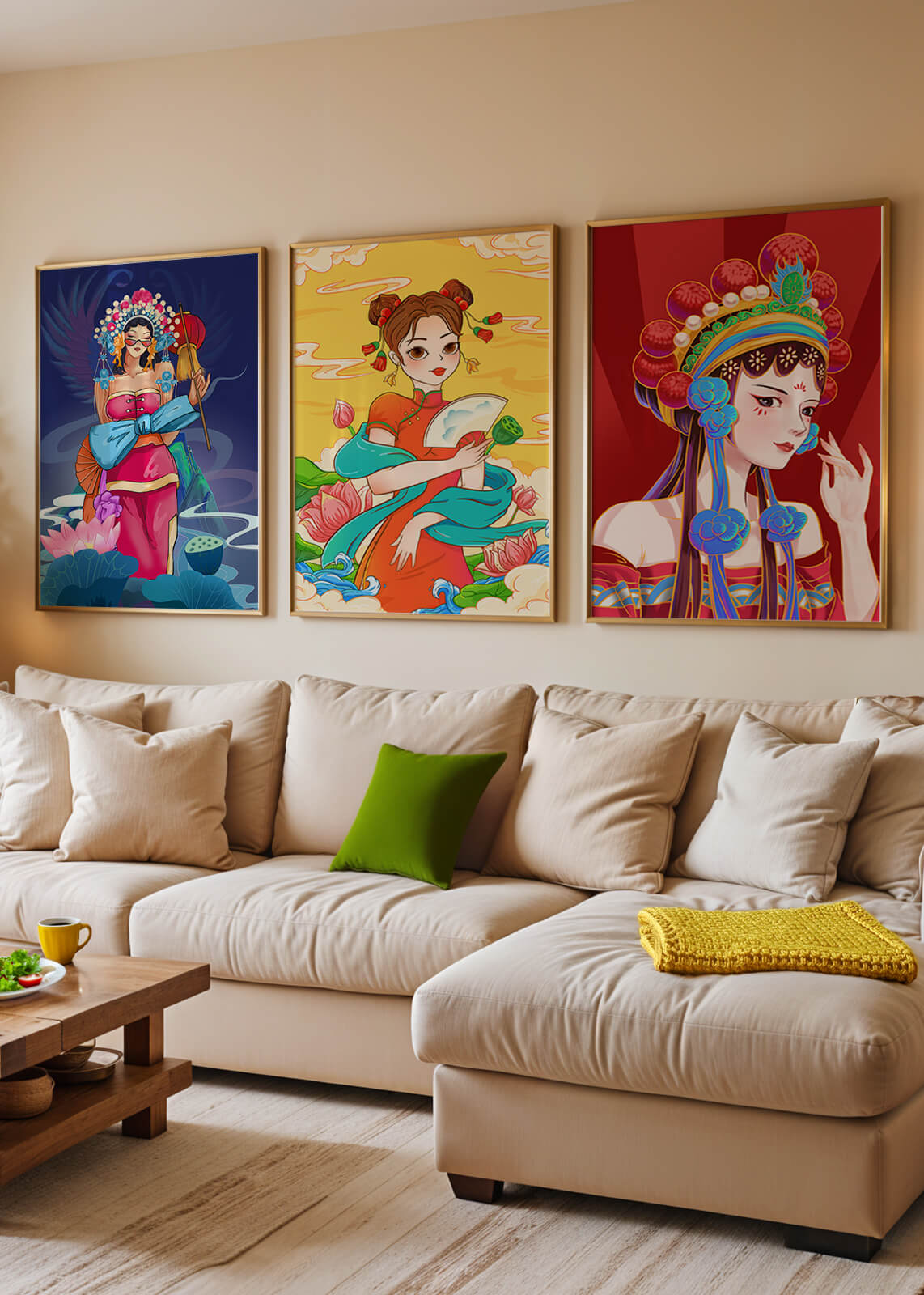 Illustrations de style asiatique avec des femmes en robes traditionnelles