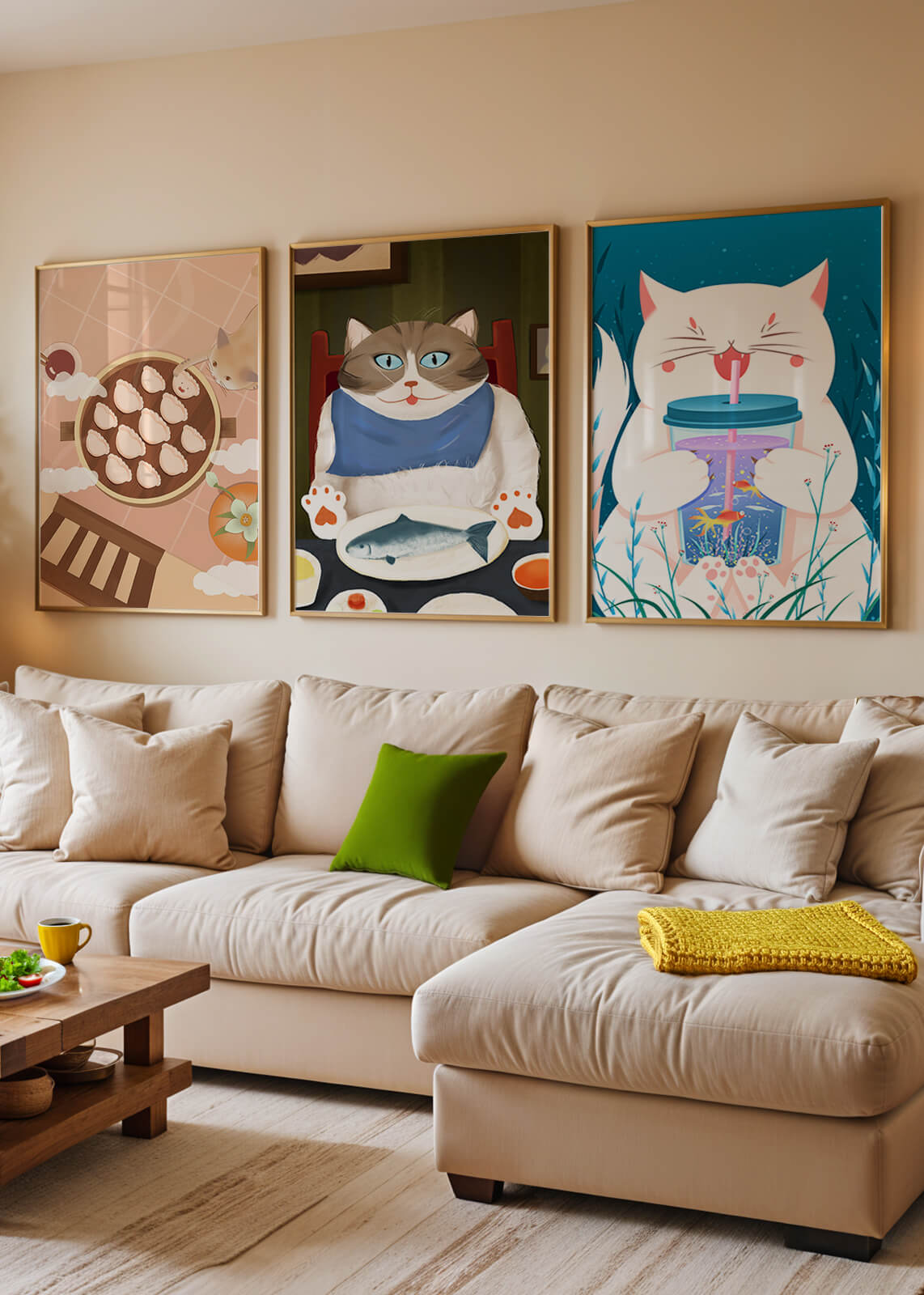 Ensemble d'illustrations de chats à thème culinaire