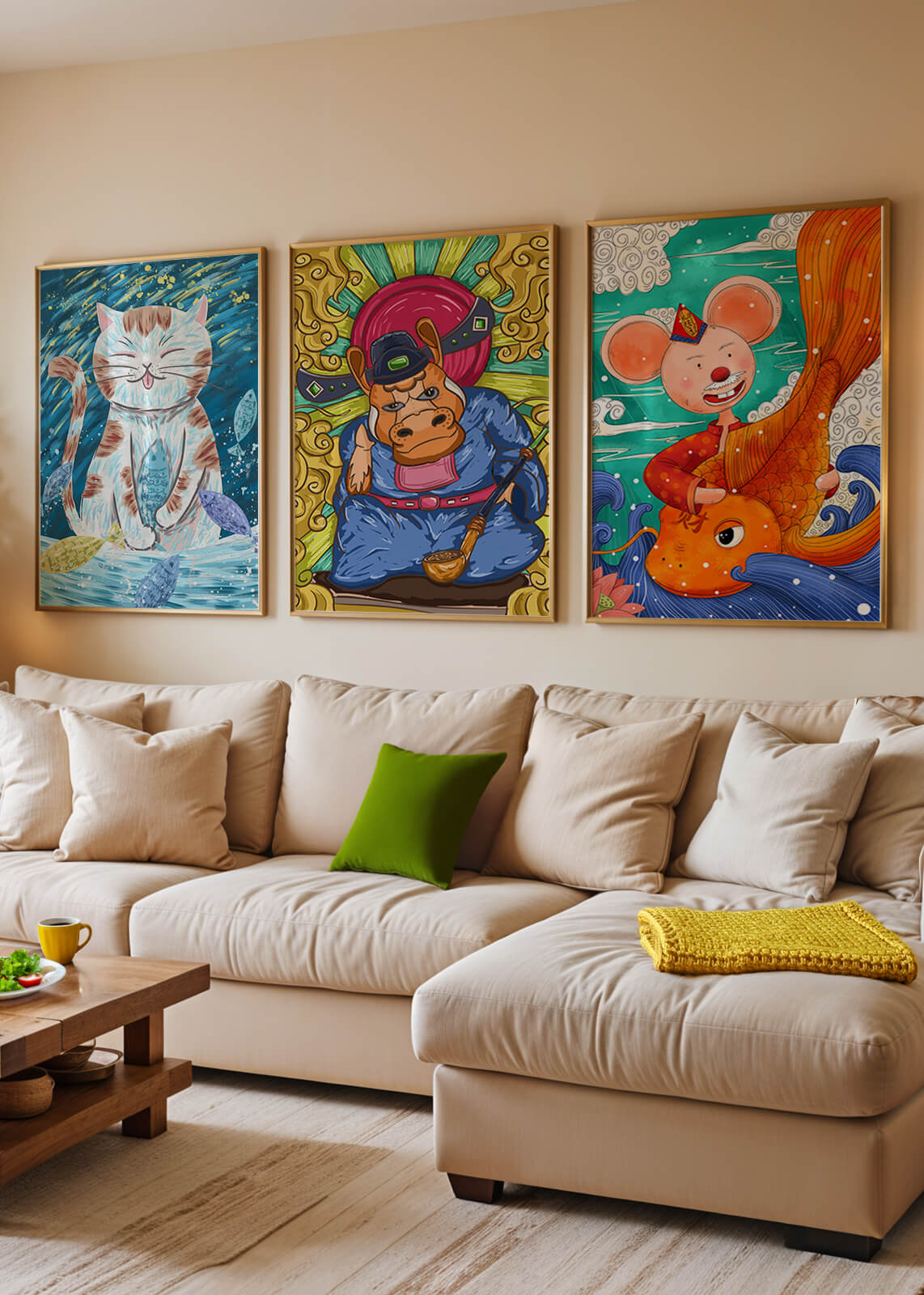 Ensemble d'illustrations d'animaux au style fantastique