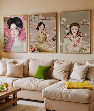 Arte Moderno de Mujeres Asiáticas en Decoración de Pared