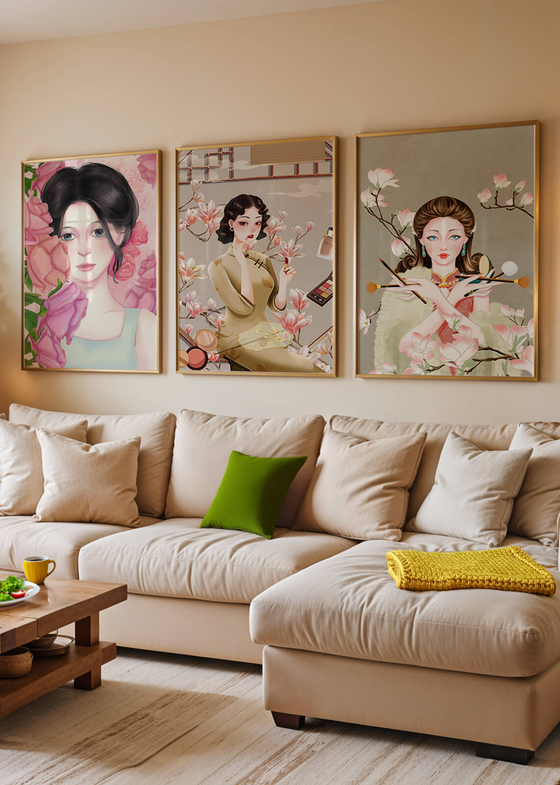 Arte Moderno de Mujeres Asiáticas en Decoración de Pared