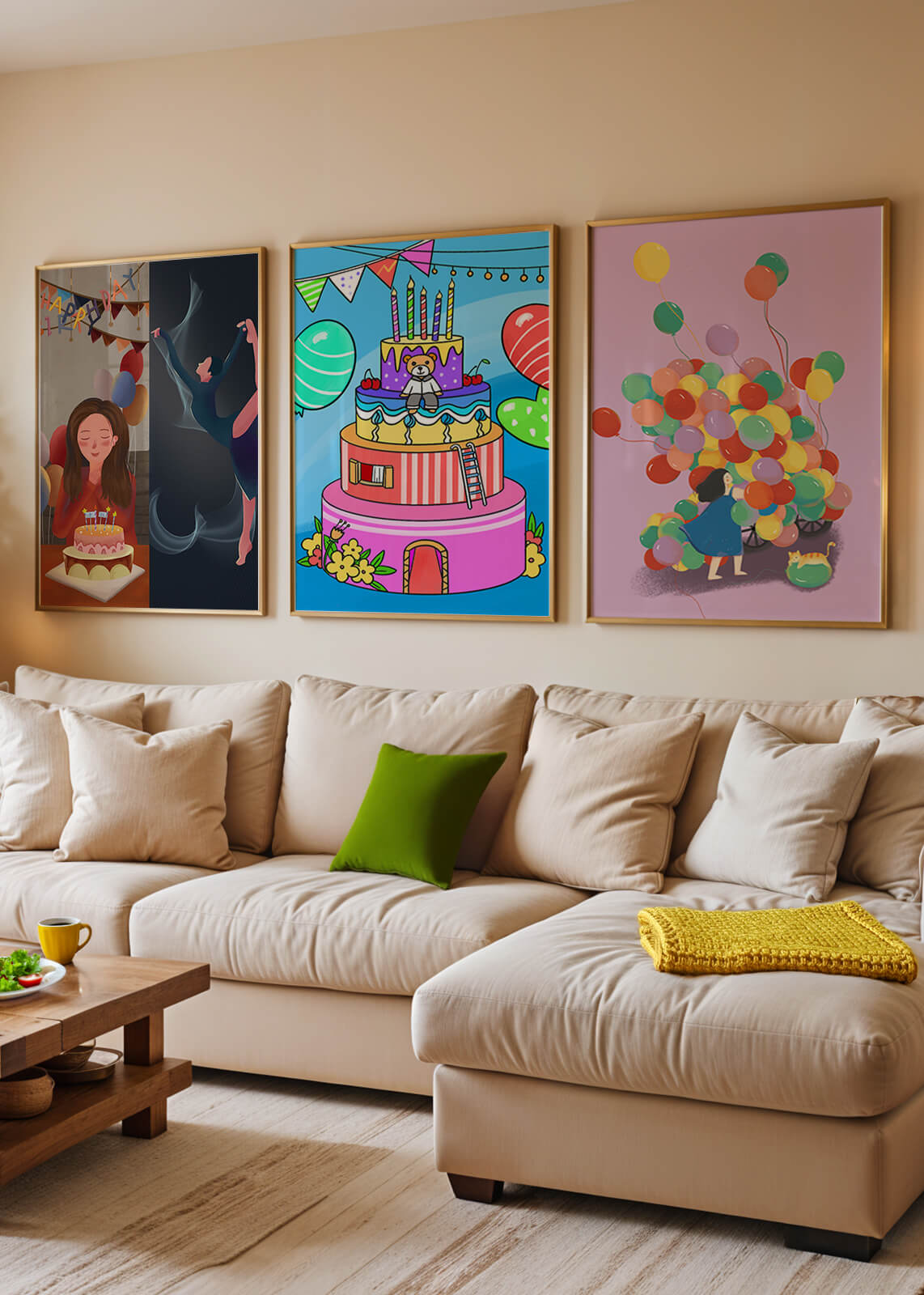 Images de célébration d'anniversaire avec gâteaux et ballons sans cadre