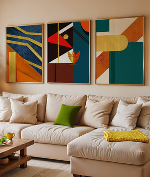 Ensemble d’art abstrait coloré avec des éléments dorés