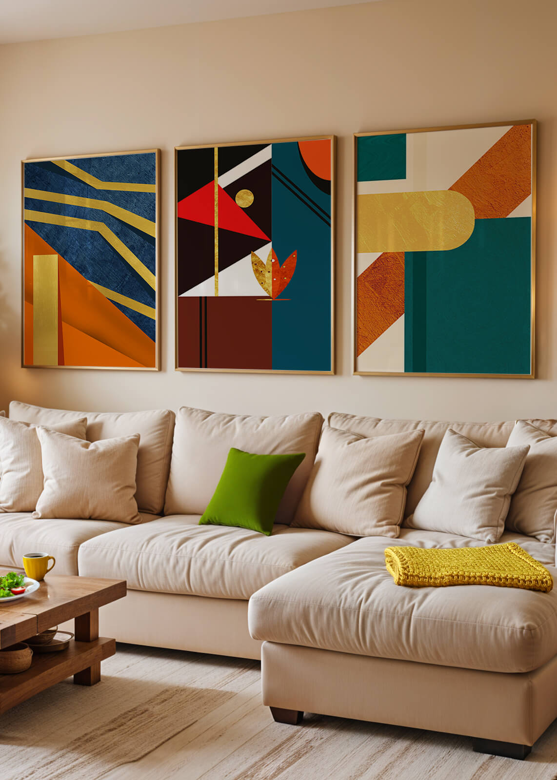 Conjunto de Arte Abstracto Colorido con Elementos Dorados