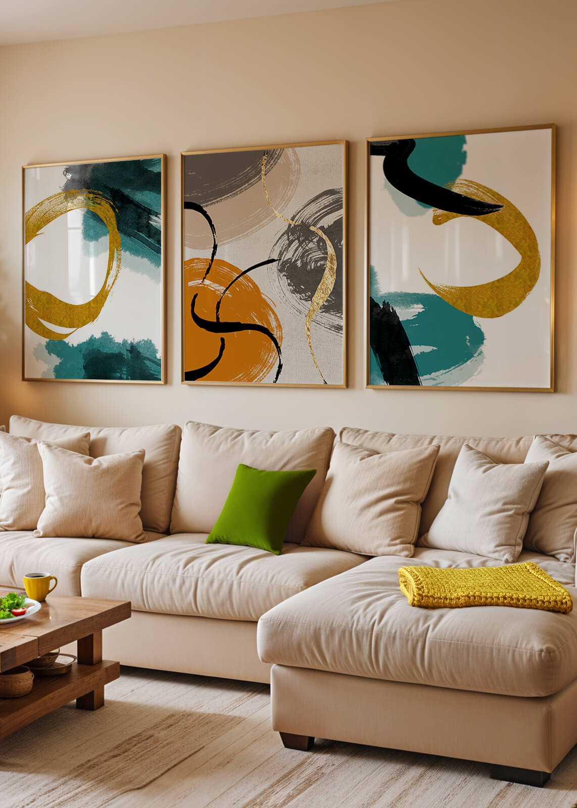 Arte Abstracto en Lienzos con Detalles Dorados