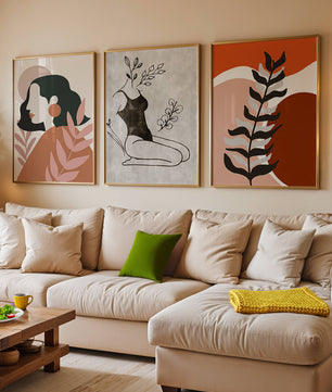 Triptyque d'art minimaliste dans des tons terreux