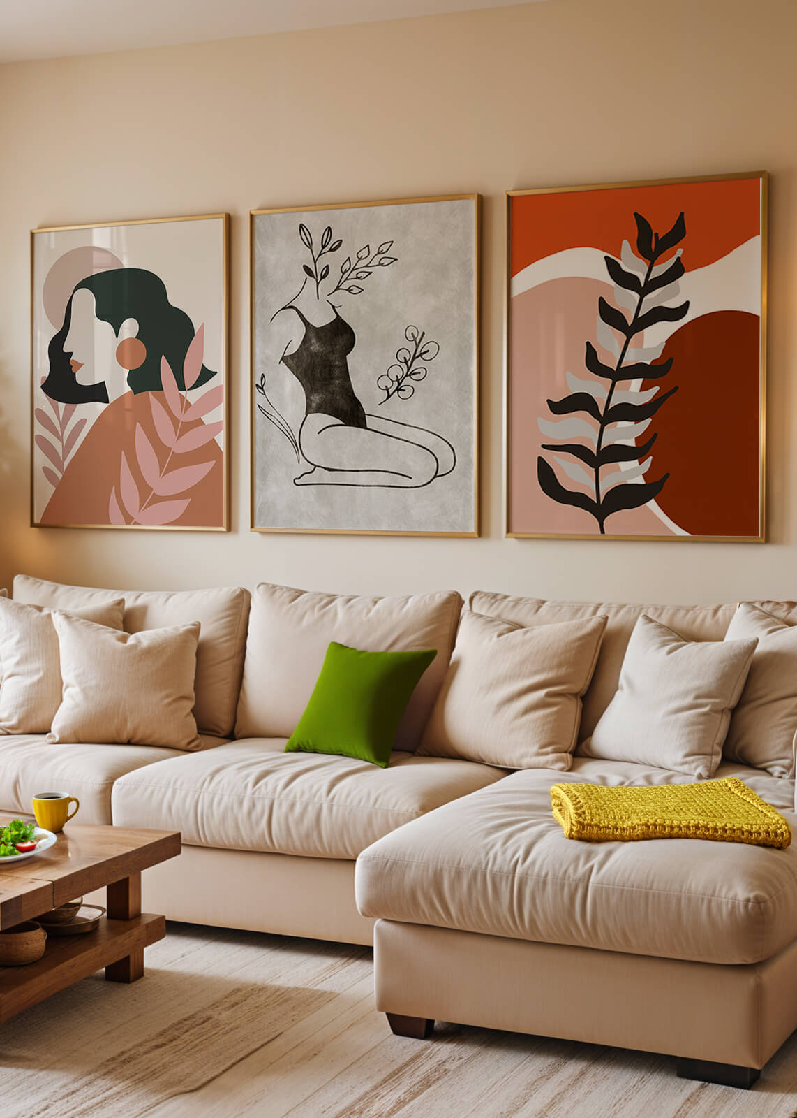 Triptyque d'art minimaliste dans des tons terreux
