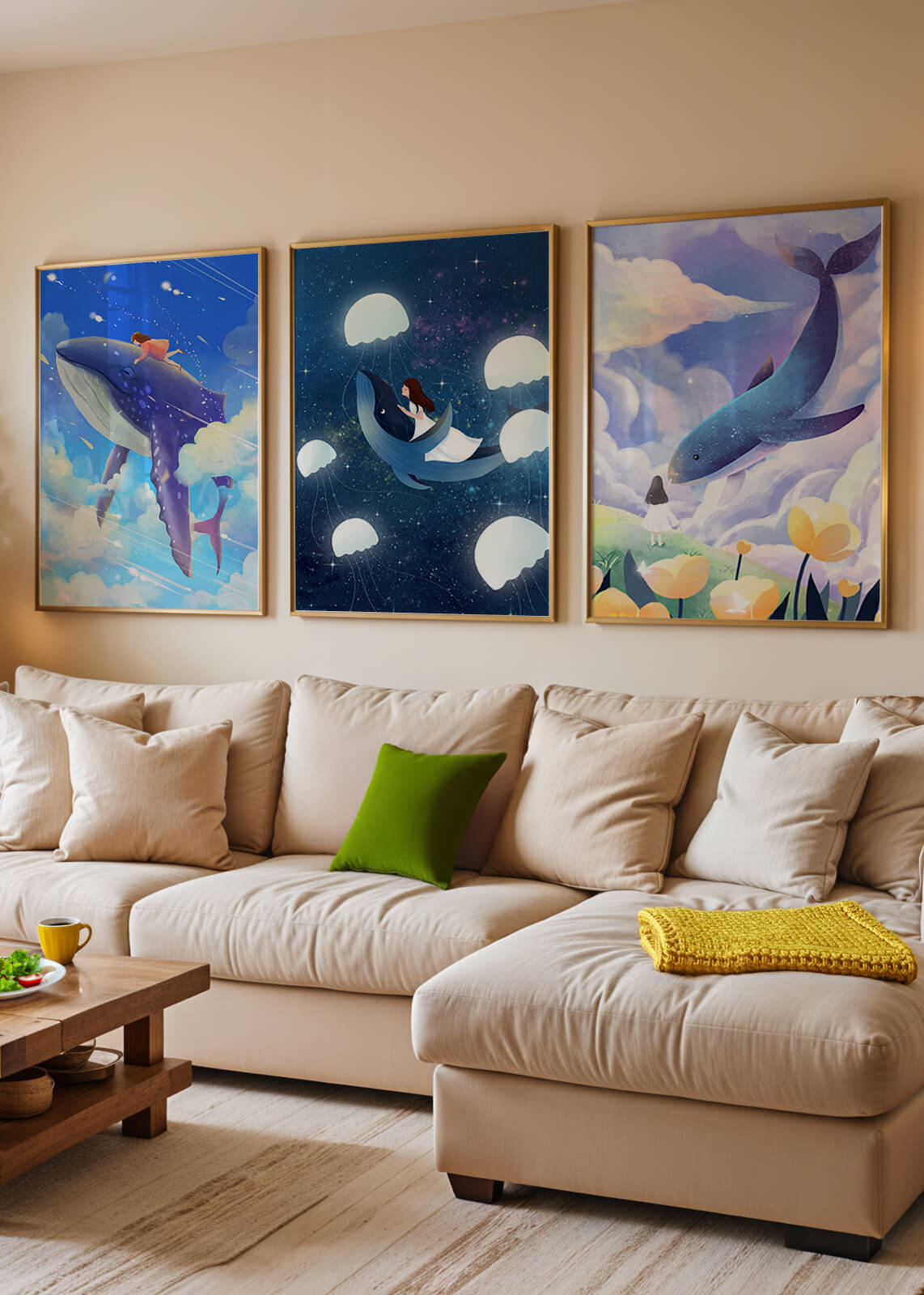 Impresiones Artísticas con Ballenas en Estilo Fantasía