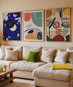 Ensemble de Trois Œuvres d’Art Abstrait aux Couleurs Vibrantes