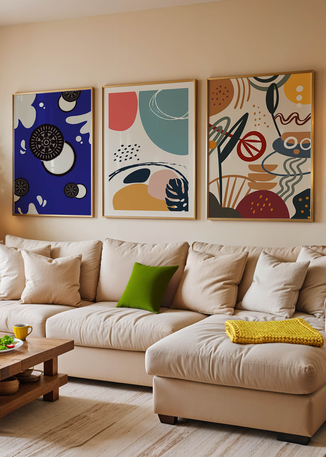 Ensemble de Trois Œuvres d’Art Abstrait aux Couleurs Vibrantes