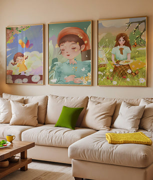 Art de filles en illustrations colorées et nature
