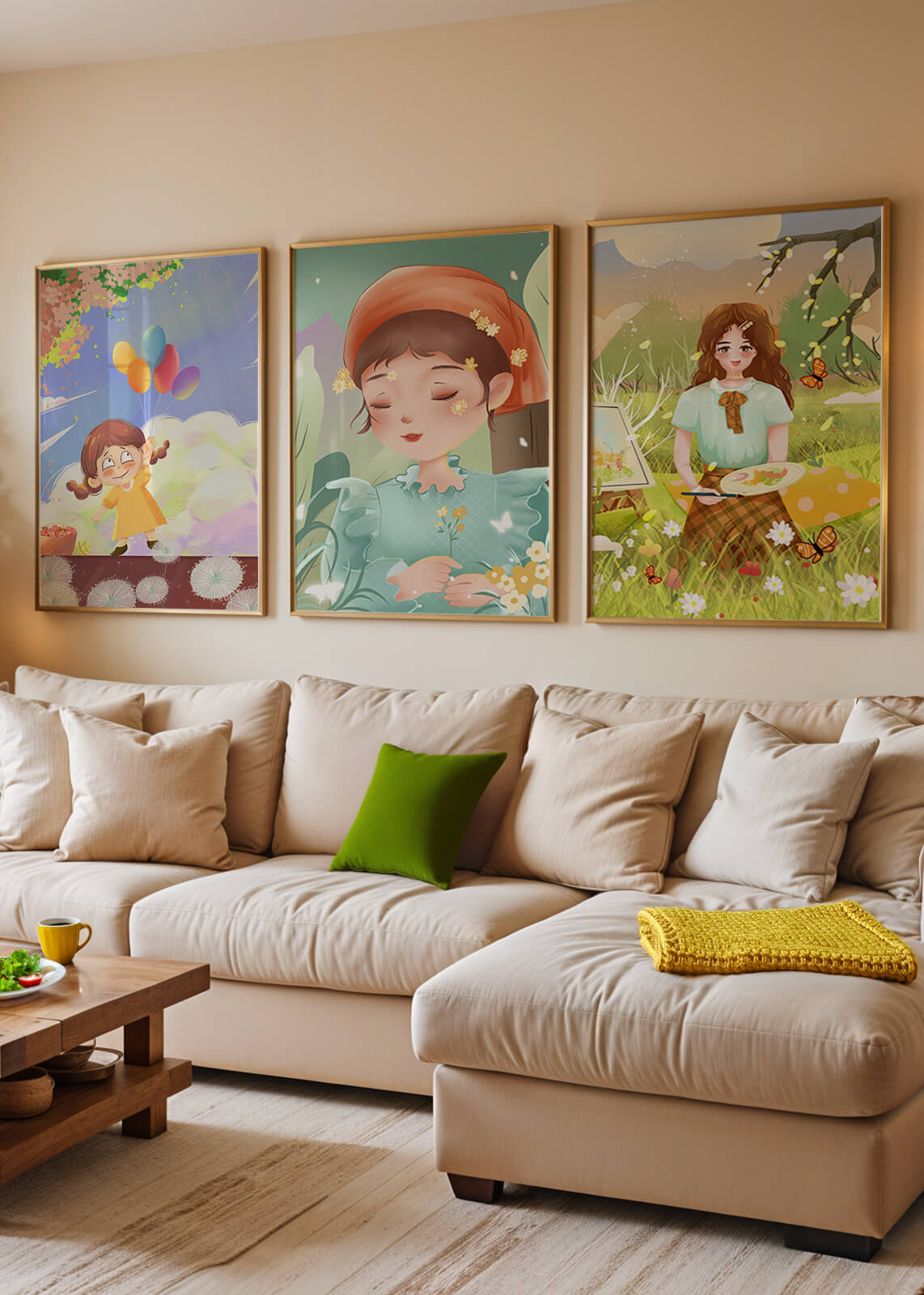 Art de filles en illustrations colorées et nature