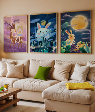 Ensemble de toiles pour enfants avec des animaux et des paysages fantastiques