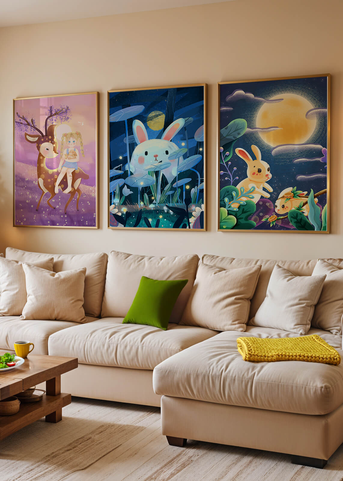 Ensemble de toiles pour enfants avec des animaux et des paysages fantastiques