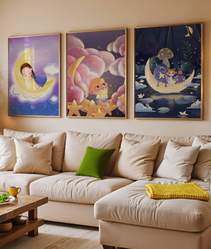 Ensemble de tableaux pour enfants avec lune et étoiles