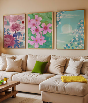 Buntes florales Triptychon mit Naturinspirationen