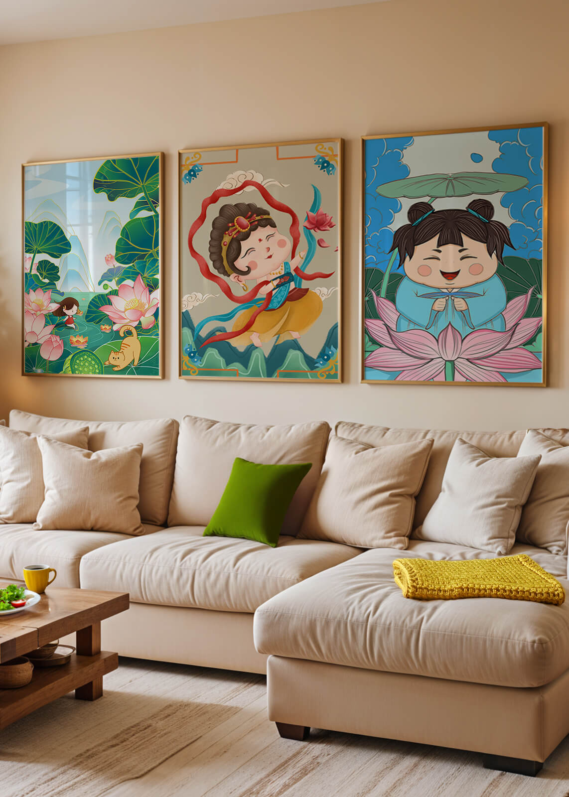 Ensemble d’illustrations de personnages adorables et de motifs floraux dans des tons vibrants