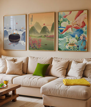 Art moderne avec paysages naturels et détails colorés