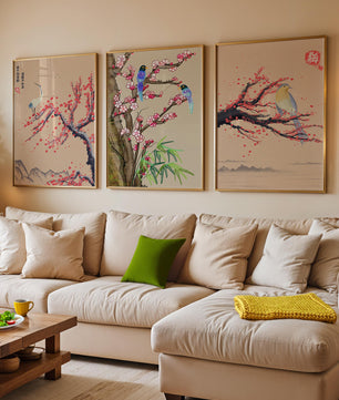 Decoración Oriental con Pájaros y Flores