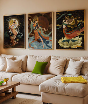 Art de divinités mythologiques dans un style oriental avec des détails dorés