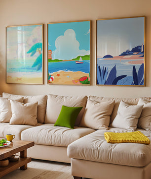 Paisajes Playeros con Colores Vivos en un Interior Moderno