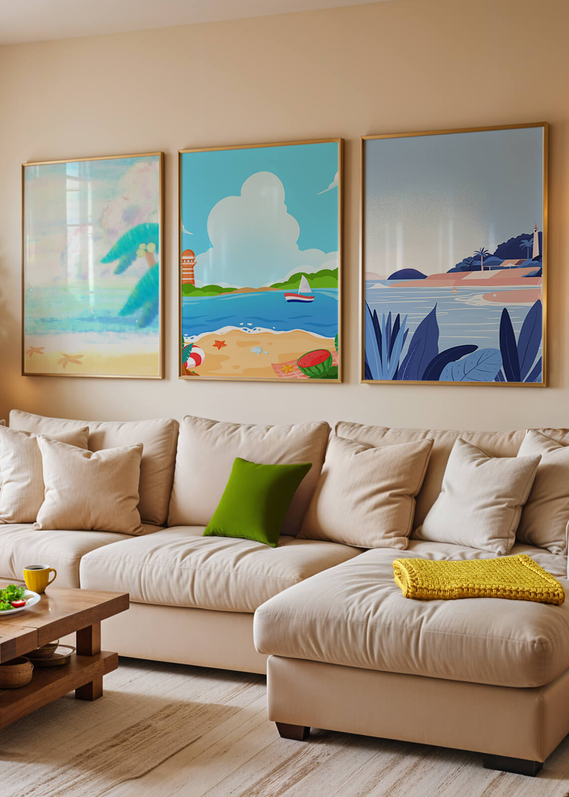 Paisajes Playeros con Colores Vivos en un Interior Moderno