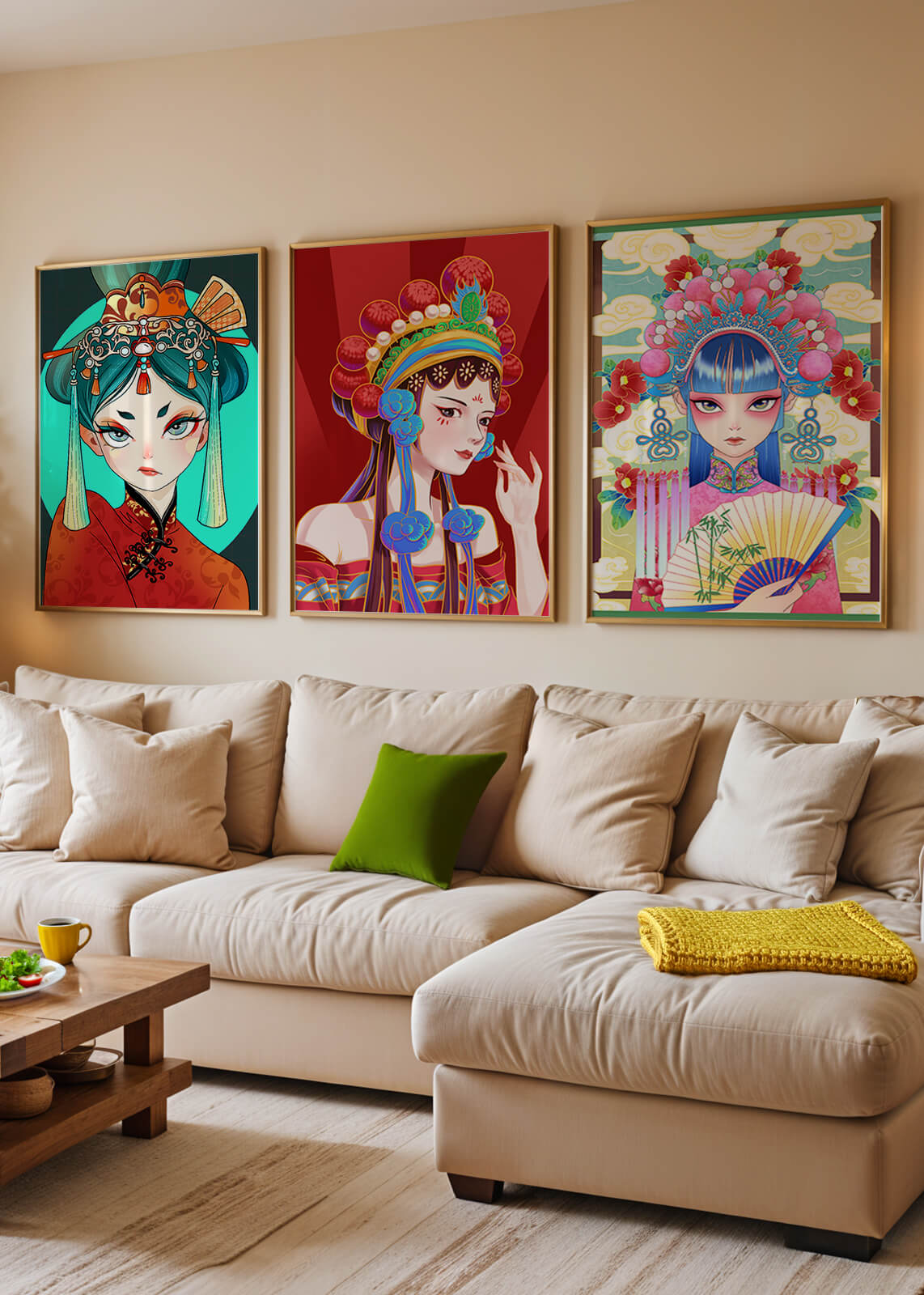 Retratos Ilustrados de Mujeres con Atuendos Tradicionales y Colores Vibrantes