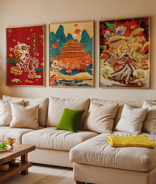 Décorations festives de style asiatique avec éléments dorés