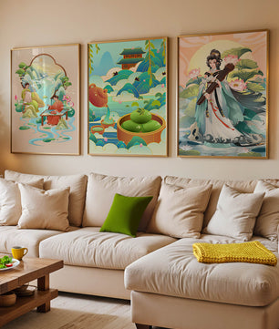 Ensemble d’œuvres d’art de style asiatique sur fond neutre