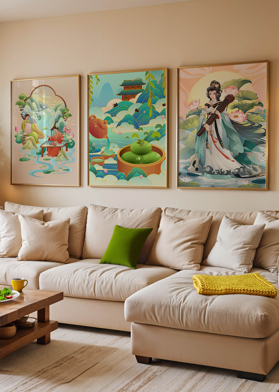 Ensemble d’œuvres d’art de style asiatique sur fond neutre