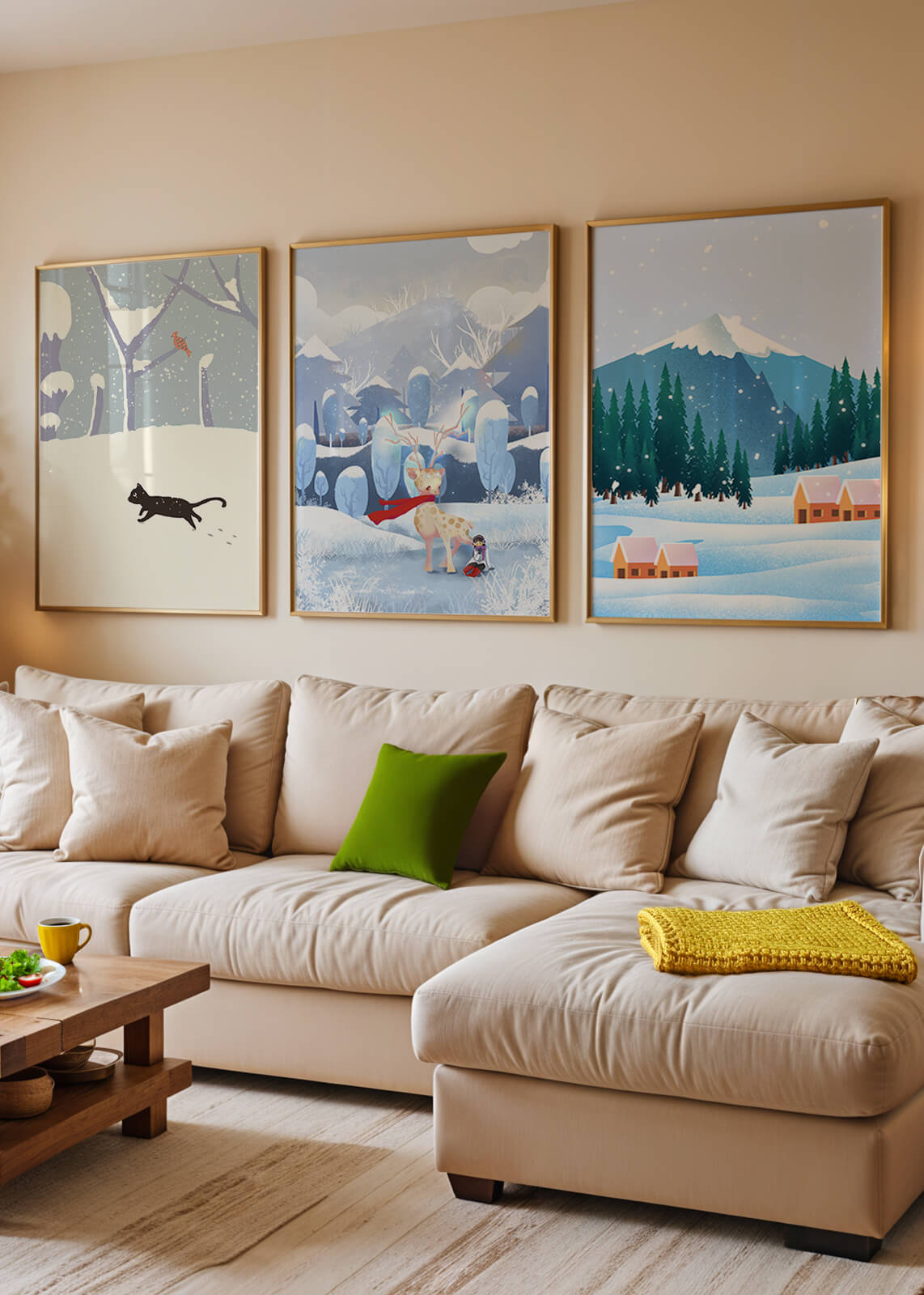 Conjunto de Ilustraciones Invernales con Animales y Paisajes