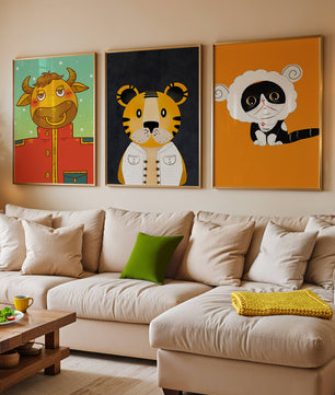 Arte de animales coloridos en estilo caricaturesco