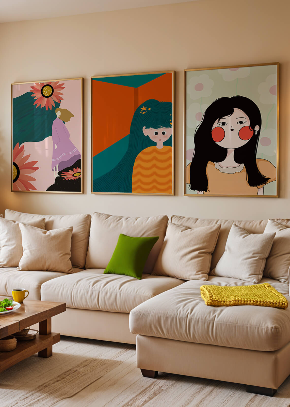Illustrations modernes colorées sans cadre avec portraits