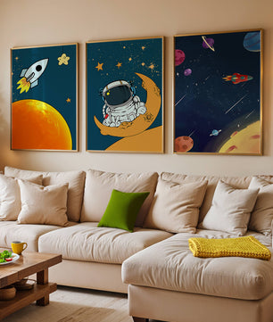 Ensemble d’images d’espace avec astronaute et fusée
