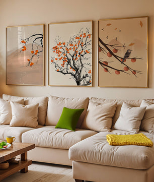 Ensemble d’art décoratif avec des motifs de nature et de fruits d’automne