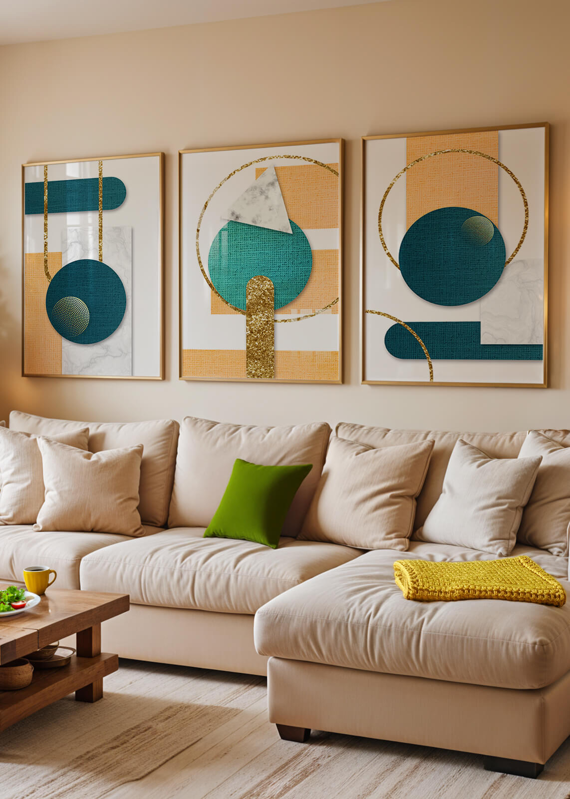 Art géométrique abstrait avec finition dorée