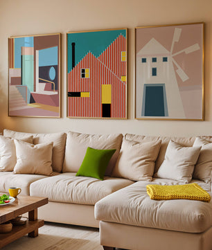 Œuvres d'art moderne avec design architectural dans un environnement minimaliste