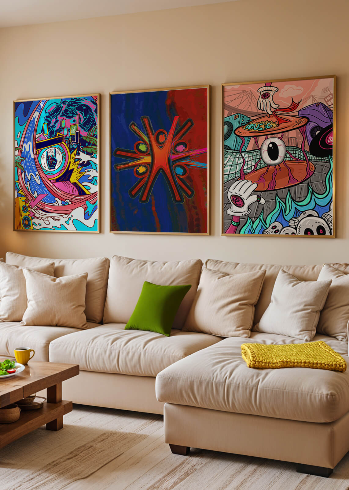 Conjunto De Obras De Arte Moderno Con Colores Vibrantes