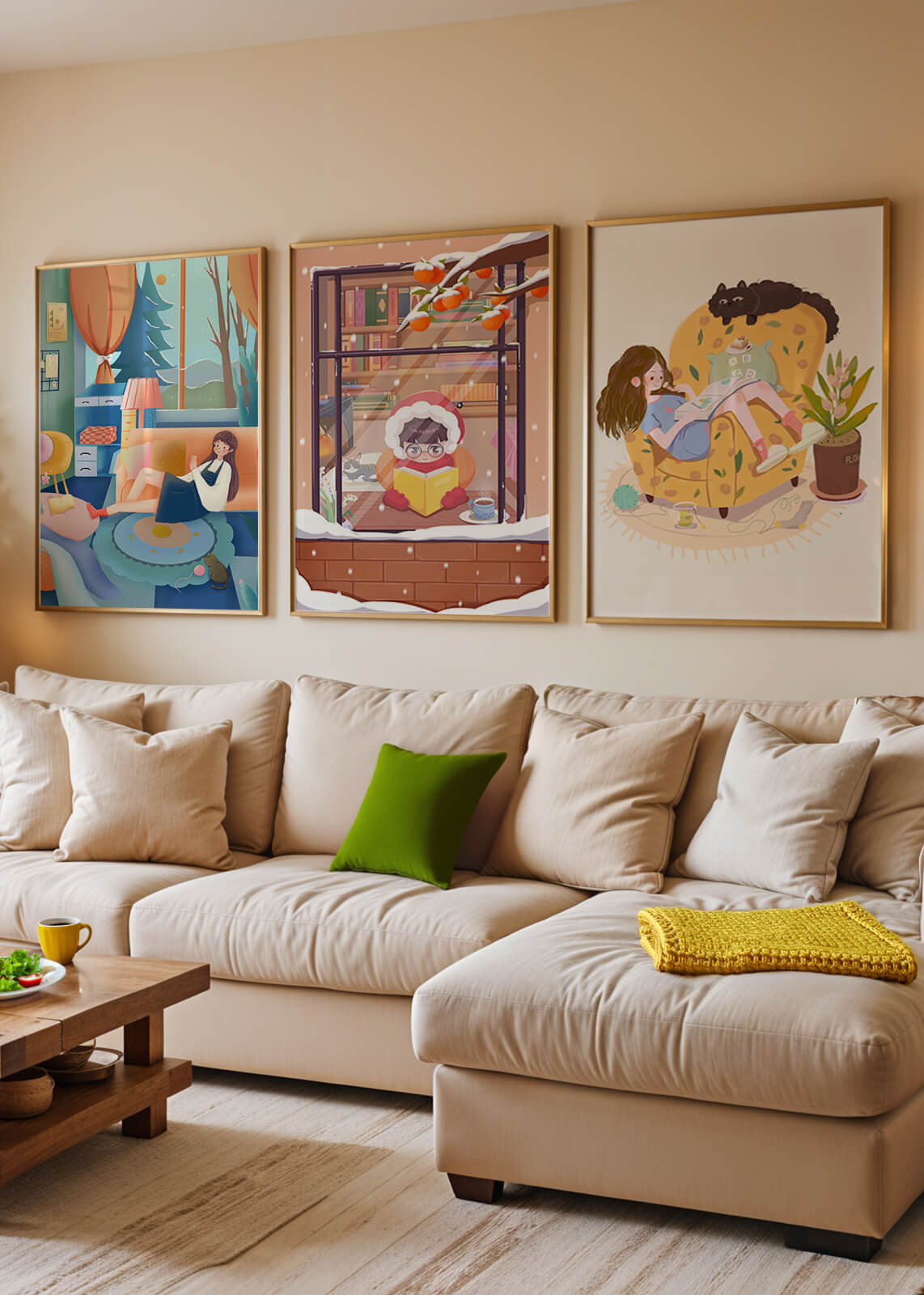 Décorations artistiques chaleureuses pour la maison avec illustrations d'hiver